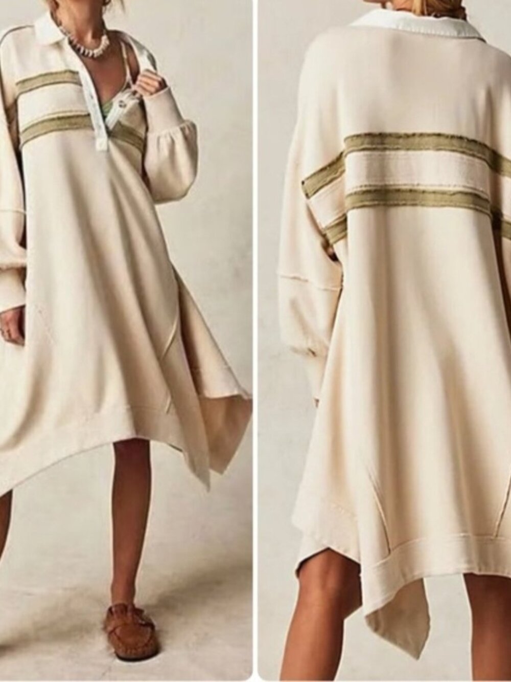 Free People Blair Oversized Sweatshirt Dress Oatmeal Combo Boho Large Lounge